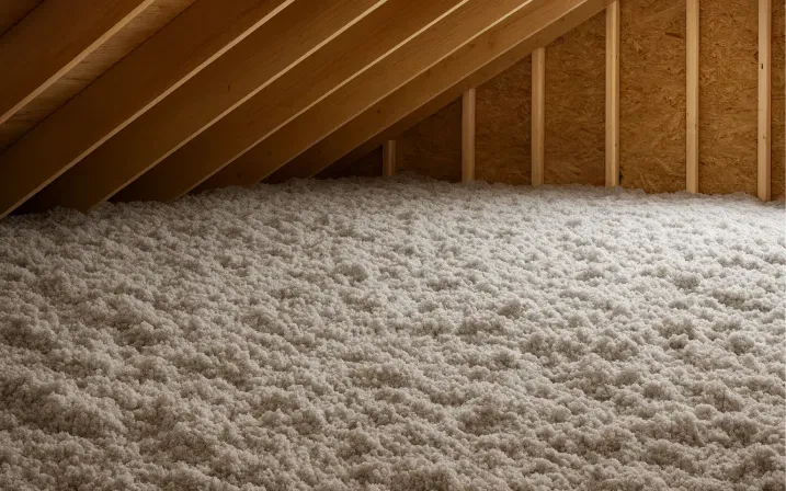 Blown-in insulation in an attic