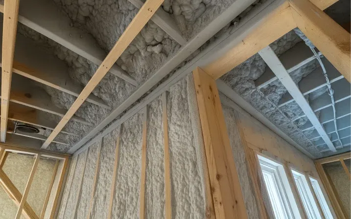 Spray foam on roof framing