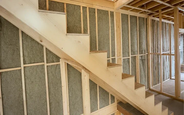Insulation batts between stair framing